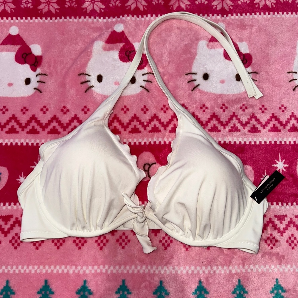 Victoria’s Secret ruffle halter bikini top White 40C NWT